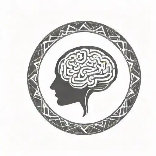 a brain inside a circular frame with geometric patterns shooting from it tattoo design idea
