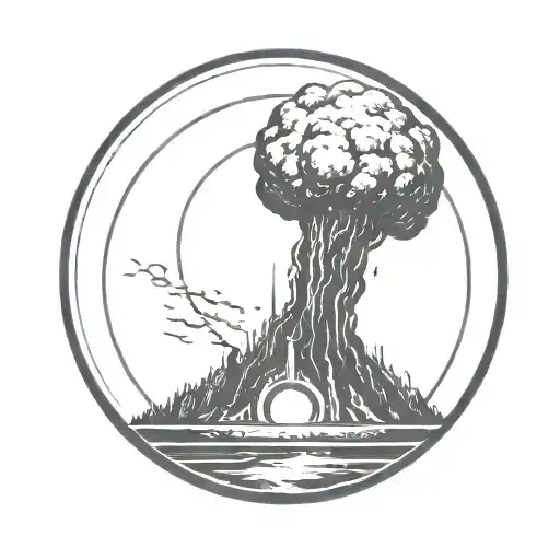 a nuclear explosion contained within a perfect circle tattoo design idea