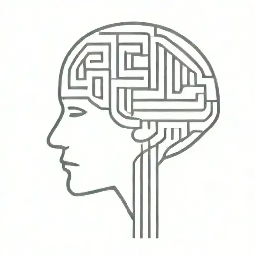 a simple minimalist line drawing of a brain as an elaborate maze with offshoots tattoo design idea