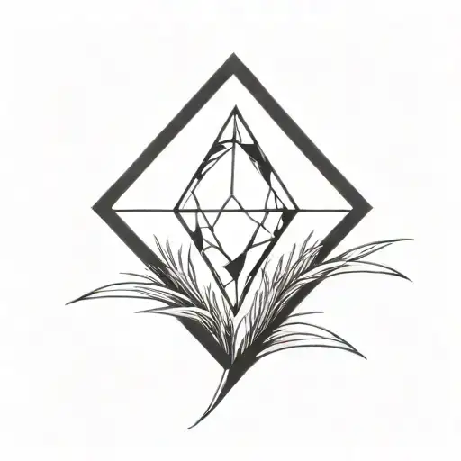 a diamond balancing on top of a single blade of grass. bold black lines in a bold black frame tattoo design idea