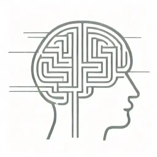 a drawing of a human head depicting the brain as an elaborate maze with minimalist lines offshooting from the brain tattoo design idea