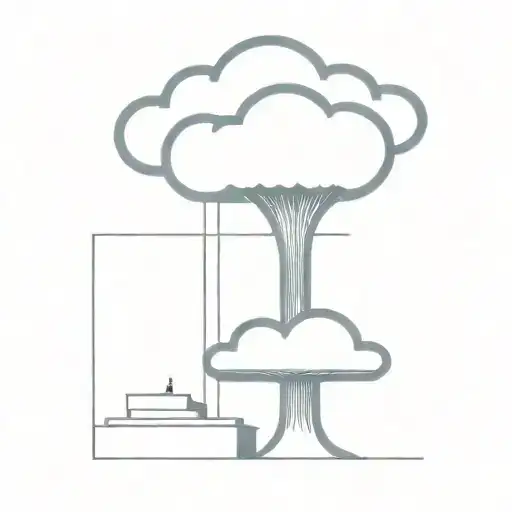 an abstract nuclear explosion mushroom cloud destorying a major city in an abstract black line frame tattoo design idea
