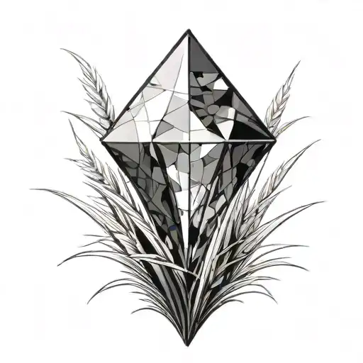 a blade of grass with a diamond on top of it. bold black lines  tattoo design idea
