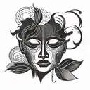 a minimalist abstract contented face with eyes closed tattoo design idea