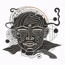 a minimalist abstract contented face with eyes closed tattoo design idea