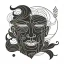 a minimalist abstract contented face with eyes closed tattoo design idea