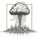 an abstract nuclear explosion mushroom cloud destroying a major city in an abstract black line frame tattoo design idea