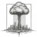 an abstract nuclear explosion mushroom cloud destroying a major city in an abstract black line frame tattoo design idea