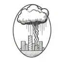 an abstract nuclear explosion mushroom cloud destroying a city in an abstract black line frame tattoo design idea