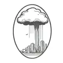 an abstract nuclear explosion mushroom cloud destroying a city in an abstract black line frame tattoo design idea