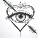 an arrow shot through a female eye encapuslated in a heart tattoo design idea