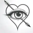 an arrow shot through a female eye encapuslated in a heart tattoo design idea