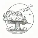 mushroom cloud from a nuclear explosion within an abstract frame but the explosion is slightly breaking out of the frame tattoo design idea