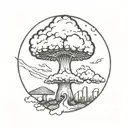 mushroom cloud from a nuclear explosion within an abstract frame but the explosion is slightly breaking out of the frame tattoo design idea
