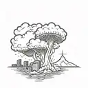 mushroom cloud from a nuclear explosion within an abstract frame but the explosion is slightly breaking out of the frame tattoo design idea