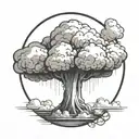 mushroom cloud from a nuclear explosion within an abstract frame but the explosion is slightly breaking out of the frame tattoo design idea