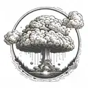 mushroom cloud from a nuclear explosion within an abstract frame but the explosion is slightly breaking out of the frame tattoo design idea