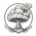 mushroom cloud from a nuclear explosion within an abstract frame but the explosion is slightly breaking out of the frame tattoo design idea