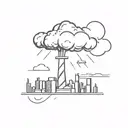 a nuclear explosion mushroom cloud destroying a city using bold black lines and geometric shapes tattoo design idea
