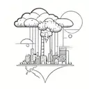 a nuclear explosion mushroom cloud destroying a city using bold black lines and geometric shapes tattoo design idea