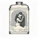 a thermos flask surrounded by deep snow with an image of a couple kissing on it tattoo design idea