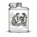 a thermos flask surrounded by deep snow with an image of a couple kissing on it tattoo design idea