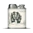 a thermos flask surrounded by deep snow with an image of a couple kissing on it tattoo design idea