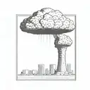 a nuclear explosion mushroom cloud destroying a city in a rectangular picture frame hanging on a wall tattoo design idea