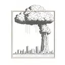a nuclear explosion mushroom cloud destroying a city in a rectangular picture frame hanging on a wall tattoo design idea