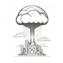 an abstract nuclear explosion mushroom cloud destorying a major city in an abstract black line frame tattoo design idea