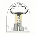 an abstract nuclear explosion mushroom cloud destorying a major city in an abstract black line frame tattoo design idea