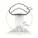 an abstract nuclear explosion mushroom cloud destorying a major city in an abstract black line frame tattoo design idea