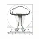 an abstract nuclear explosion mushroom cloud destorying a major city in an abstract black line frame tattoo design idea