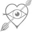an eyeball with an arrow shooting through it encapsulated in a heart shape black and white tattoo design idea