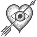 an eyeball with an arrow shooting through it encapsulated in a heart shape black and white tattoo design idea