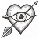 an eyeball with an arrow shooting through it encapsulated in a heart shape black and white tattoo design idea