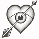 an eyeball with an arrow shooting through it encapsulated in a heart shape black and white tattoo design idea