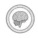 a brain inside a simple thick black line circular frame with geometric patterns shooting from it tattoo design idea