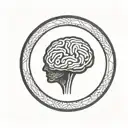 a brain inside a simple thick black line circular frame with geometric patterns shooting from it tattoo design idea