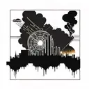 a nuclear explosion mushroom cloud destroying a city in a rectangular picture frame hanging on a wall tattoo design idea