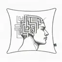a human head laying back on a pillow with geometric shapes like a maze coming out of the top of his head tattoo design idea