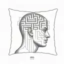 a human head laying back on a pillow with geometric shapes like a maze coming out of the top of his head tattoo design idea