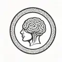 a brain inside a simple thick black line circular frame with geometric patterns shooting from it tattoo design idea