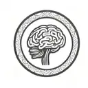 a brain inside a simple thick black line circular frame with geometric patterns shooting from it tattoo design idea