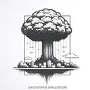 a nuclear explosion mushroom cloud contained within a perfect black square tattoo design idea