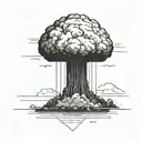 a nuclear explosion mushroom cloud contained within a perfect black square tattoo design idea