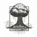 a nuclear explosion mushroom cloud contained within a perfect black square tattoo design idea
