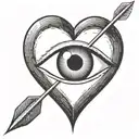 an eyeball with an arrow shooting through it encapsulated in a heart shape black and white tattoo design idea