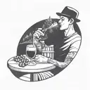 a very simple line illustration of a close up person drinking sangria in a park within a perfect circle tattoo design idea