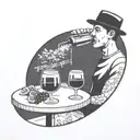 a very simple line illustration of a close up person drinking sangria in a park within a perfect circle tattoo design idea